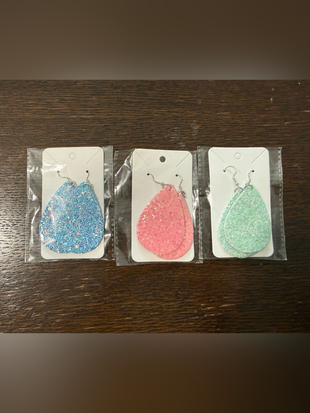 Glitter Teardrop Dangle Earrings - Blue, Pink, Mint